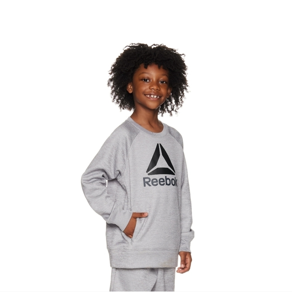 Reebok Essential Hoodie, Gray Kids Fleece Crew Neck, Size L 10/12